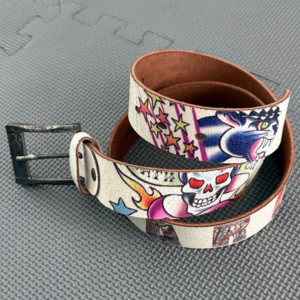 Ed Hardy Vintage Skull Tattoo Design Leather Belt